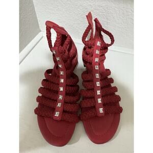 Marc Fisher Sandals Womens 8M Pepita Open Toe Studded Gladiator Red Back Zip